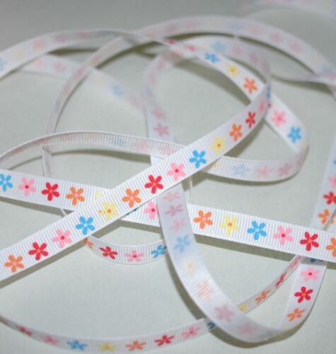 SRH - Grosgrain 3/8 Multi Flowers White (BND0251)