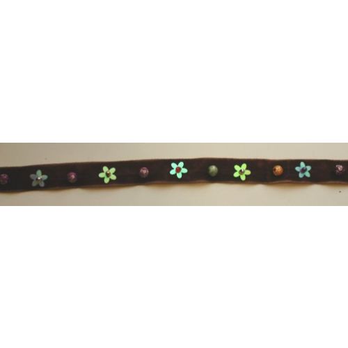 SRH Ribbon - Braunes Samtband mit Blüten & Perlen (SPZ0010)