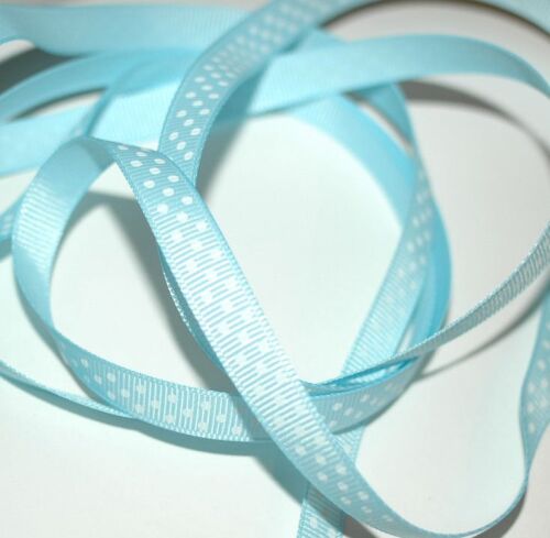 SRH Ribbon - Grosgrain 3/8" - Light Blue mit white Dots