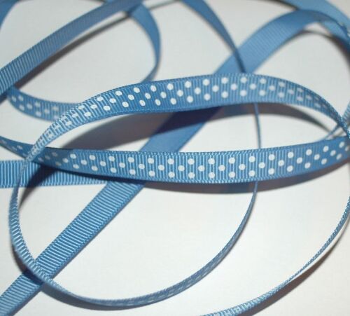 SRH Ribbon - Grosgrain 3/8" - Porcelain Blue mit white Dots