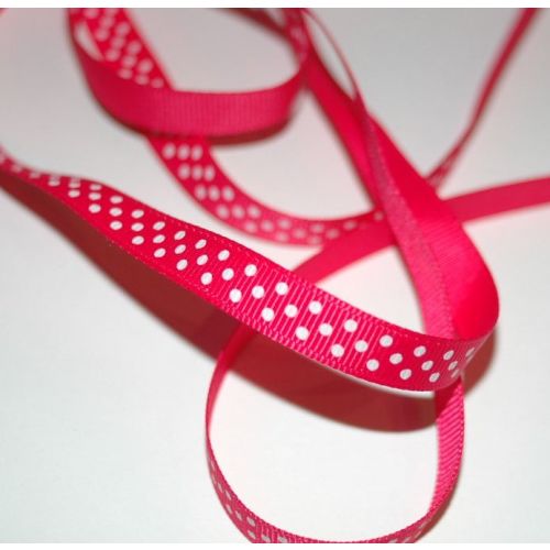SRH Ribbon - Grosgrain 3/8" - Shocking Pink mit white Dots