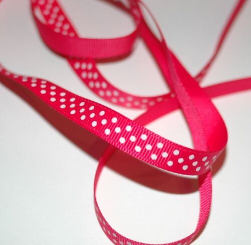 SRH Ribbon - Grosgrain 3/8" - Shocking Pink mit white Dots
