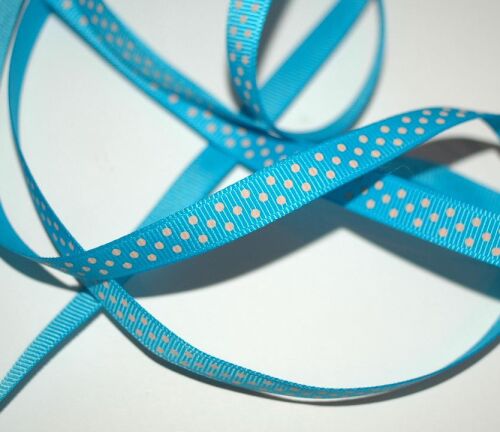 SRH Ribbon - Grosgrain 3/8" - Island Blue mit petal peach Dots