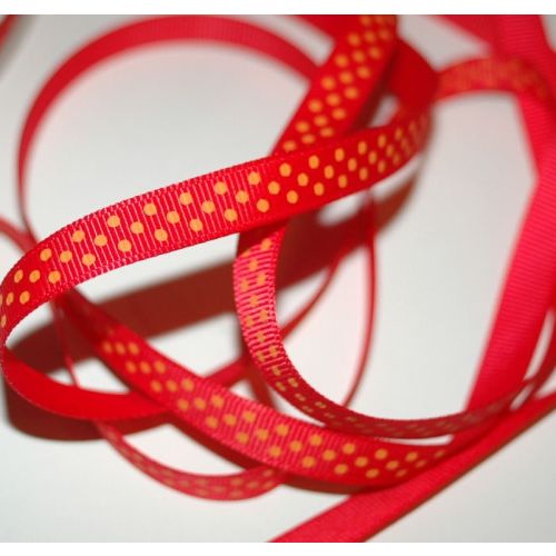 SRH Ribbon - Grosgrain 3/8" - Hot Red mit Tangerine Dots