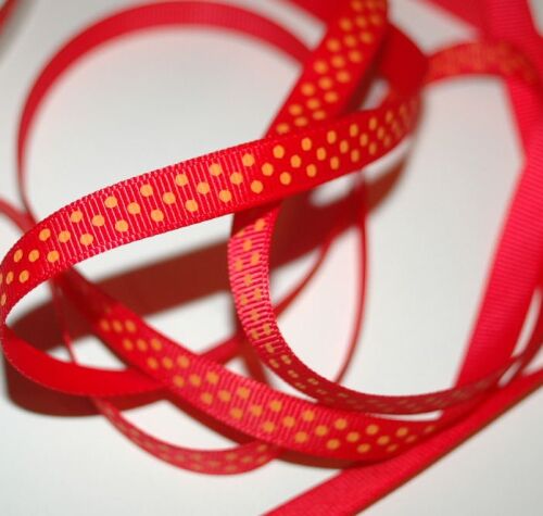 SRH Ribbon - Grosgrain 3/8" - Hot Red mit Tangerine Dots
