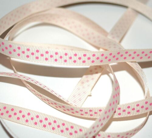 SRH Ribbon - Grosgrain 3/8" - Nude mit hot pink Dots