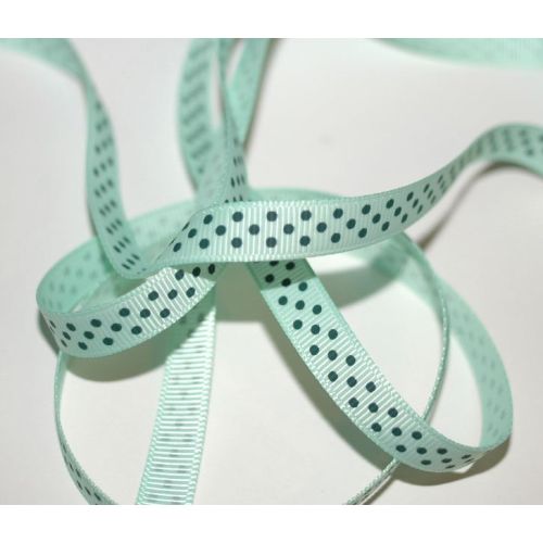 SRH Ribbon - Grosgrain 3/8" - Pastel Green mit teal Dots