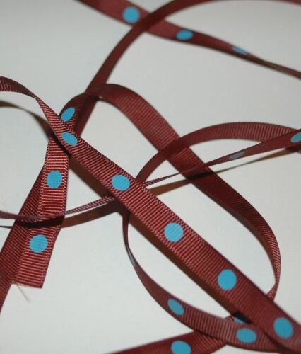 SRH Ribbon - Grosgrain 3/8" - Cappuccino mit blue Island Big Dots