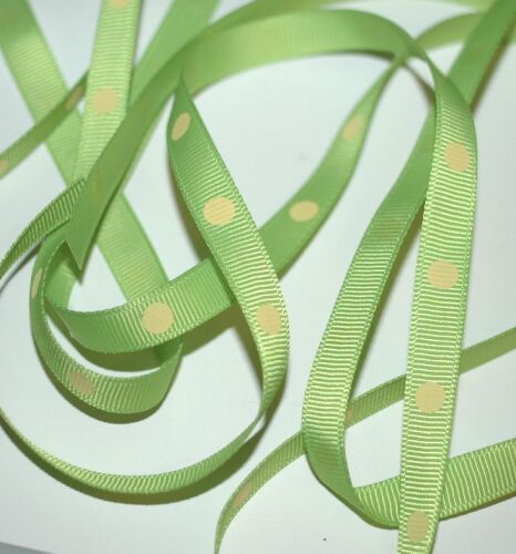 SRH Ribbon - Grosgrain 3/8" - Apple Green mit chamois Big Dots