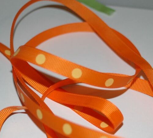 SRH Ribbon - Grosgrain 3/8" - Tangerine mit yellow gold Big Dots