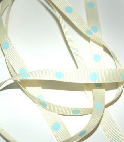 SRH Ribbon - Grosgrain 3/8" - Buttermilk mit light Blue Dots