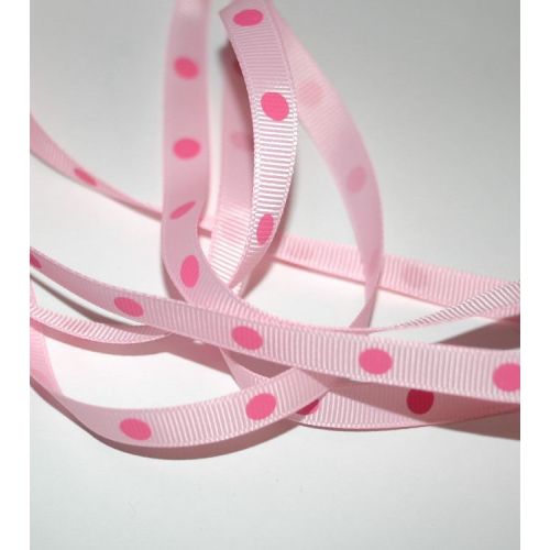SRH Ribbon - Grosgrain 3/8" - Pearl Pink mit hot pink Big Dots
