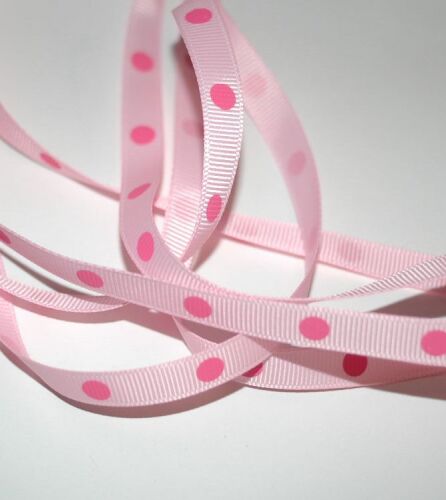 SRH Ribbon - Grosgrain 3/8" - Pearl Pink mit hot pink Big Dots