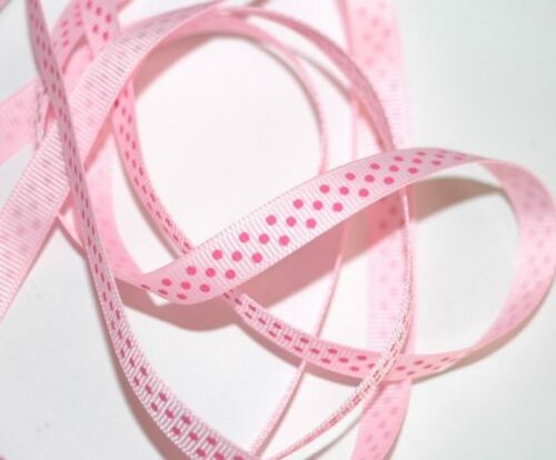 SRH Ribbon - Grosgrain 3/8" - Pearl Pink mit hot pink Dots