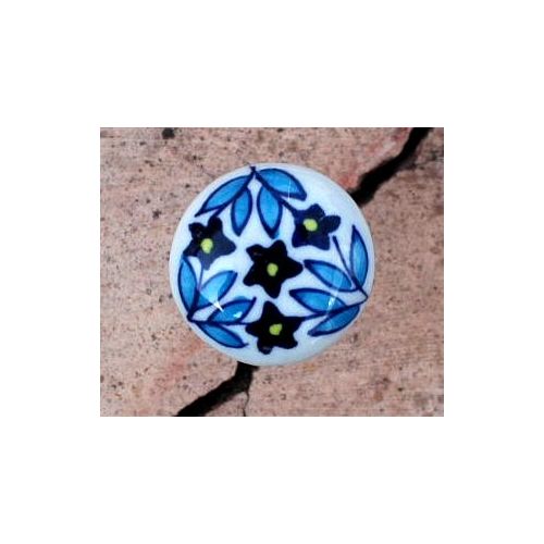 SRH Metal Art - Knob/Knopf Keramik Blue Flowers