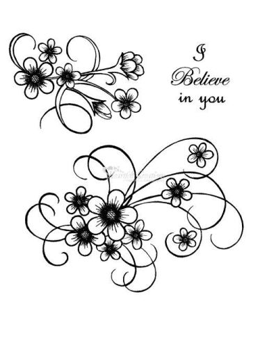 HTF Stempelgummi - Posy Patch Swirls Set Pre-Cut mounted