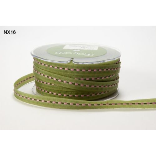 MYA Ribbon - Grosgrain Olive/Mauve Solid Stitch