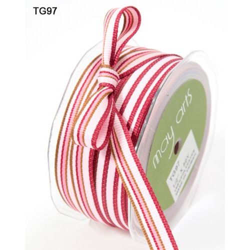 MYA Ribbon - Grosgrain Pink Brown Stripe