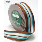 MYA Ribbon - Grosgrain BrownTurquoise Stripe