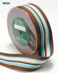 MYA Ribbon - Grosgrain BrownTurquoise Stripe