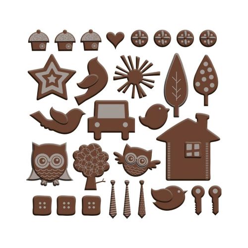 RRI Chipboard - Accents Owl & Birds Chocolate Foil & White