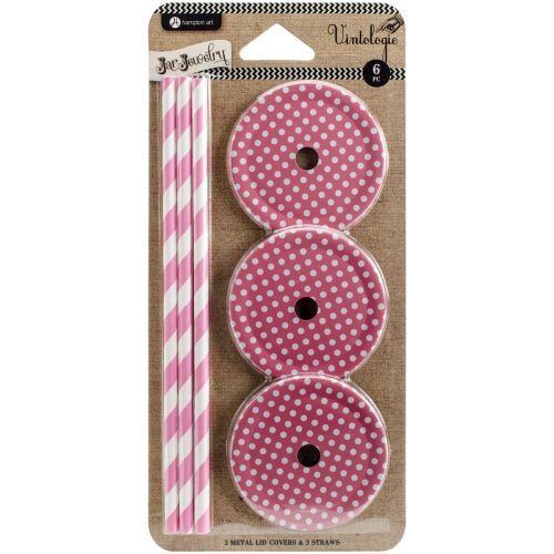 HRT Lid w/Straw Inserts für regular Mouth Jars Mason Pink Dots