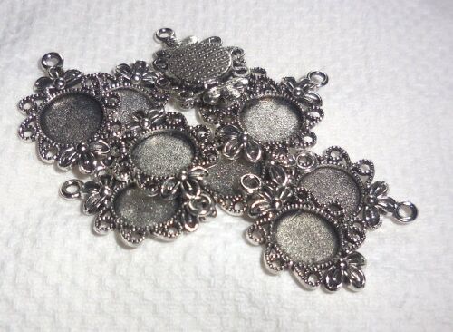 SRH Charm 5 Stück - Silver Cabochon Setting/Medallion  30x21 mm