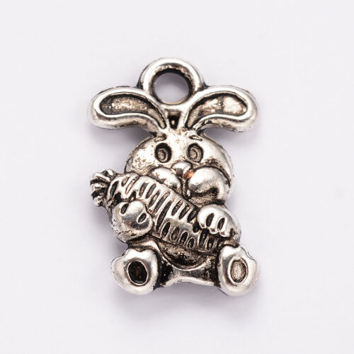 SRH Charm 5 Stück - Häschen mit Mohrrüber Antique Silber