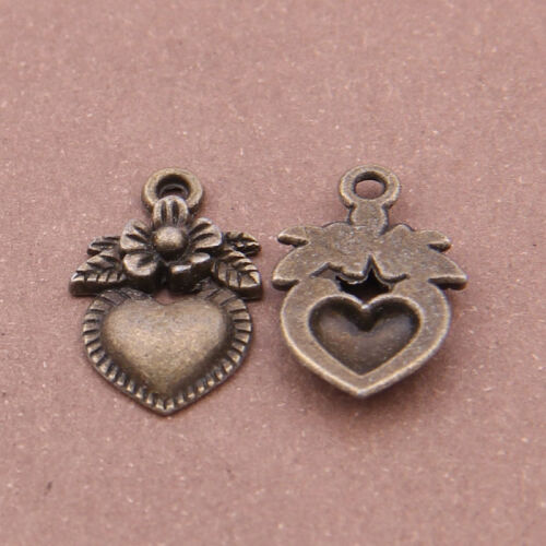 SRH Charm 5 Stück - Herz mit Blümchen/Heart Antique Bronze