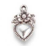 SRH Charm 5 Stück - Herz mit Blüte/Heart Antique Silber