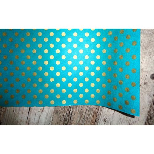 SRH Cotton Leather/Baumwoll-Papier - Türkis mit Goldenen Dots 55x75 cm