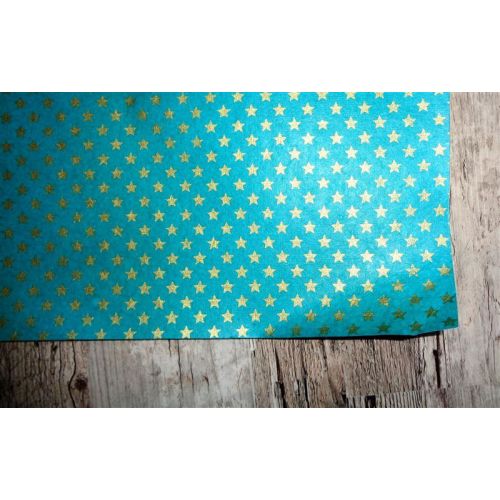 SRH Cotton Leather/Baumwoll-Papier - Türkis mit Goldenen Sternen 55x75 cm