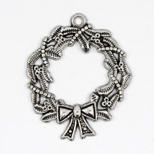 SRH Charm 5 Stück - Weihnachtskranz/Christmas Wreath Antique Silber