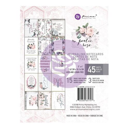 PRM Journaling Notecards 3x4" - Poetic Rose