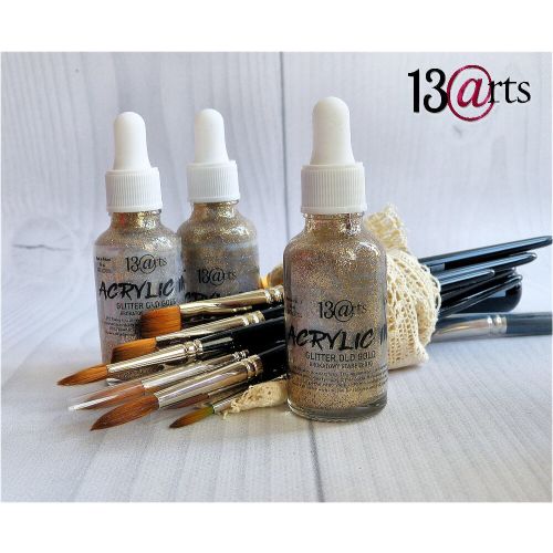 13ARTS Acryl-Ink mit Pipette -  Glitter Old Gold