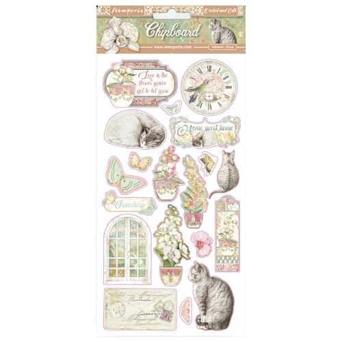 STP Chipboard-Sticker - Orchids & Cats 15x30 cm
