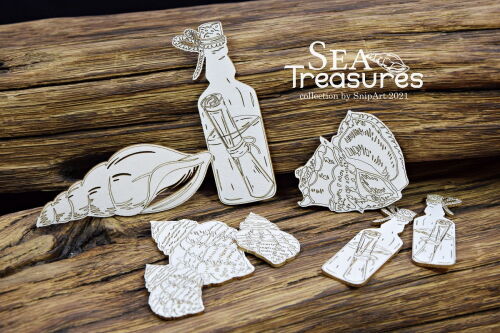 SNI Chipboard-Shapes/Laserstanzteile - Sea Treasure Seashells and Bottles