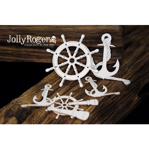 SNI Chipboard-Shapes/Laserstanzteile - Jolly Roger Anchors and Ship Steering Wheels