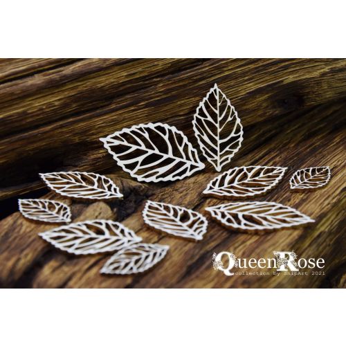 SNI Chipboard-Shapes/Laserstanzteile - Queen Rose Openwork Leaves set