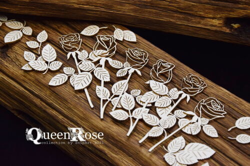 SNI Chipboard-Shapes/Laserstanzteile - Queen Rose Openwork Roses with Stems set