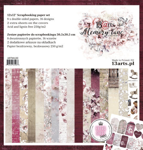 13ARTS Paper Pack 12x12" - Memory Lane 8 Sheets