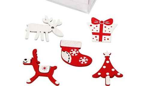 CCH Embellishments - Holzelemente Weiss-rote Weihnachten